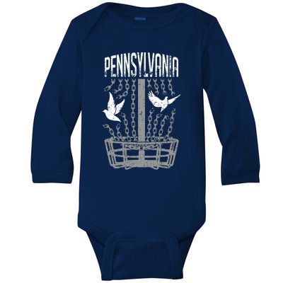 Pennsylvania Disc Golf Player Breaking Chains Birdie Gift Baby Long Sleeve Bodysuit