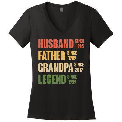 Personalized Dad Grandpa Gift Fathers Day Custom Women's V-Neck T-Shirt