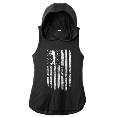 Patriotic Disc Golf American Flag Distressed Ladies PosiCharge Tri-Blend Wicking Draft Hoodie Tank