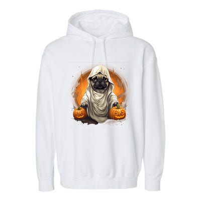 Pug Dog Ghost Funny Halloween Pumpkin For Dog Lovers Great Gift Garment-Dyed Fleece Hoodie