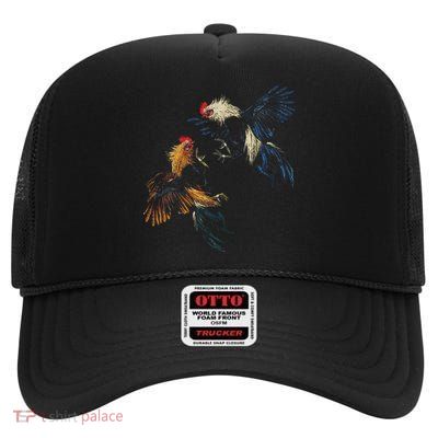 Peleas De Gallos Cockfighter Game Fowl Cockfighting Rooster High Crown Mesh Back Trucker Hat
