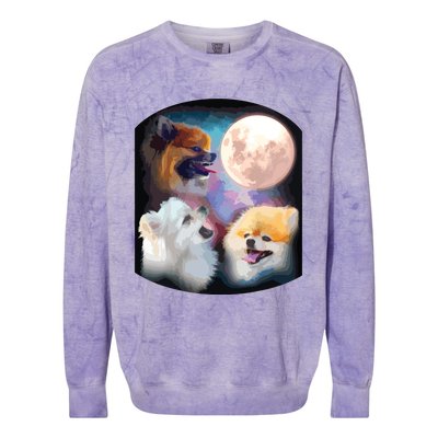 Pomeranian Dog Howling At Moon Colorblast Crewneck Sweatshirt