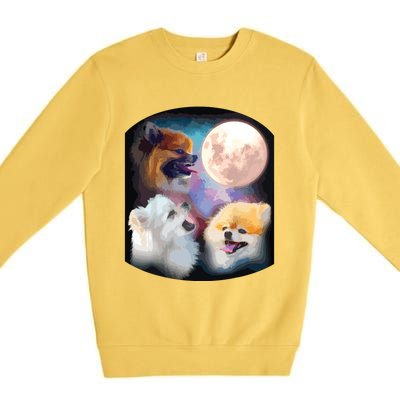 Pomeranian Dog Howling At Moon Premium Crewneck Sweatshirt