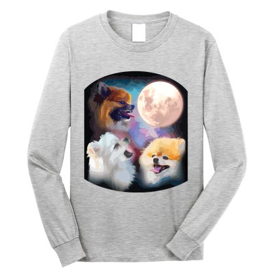 Pomeranian Dog Howling At Moon Long Sleeve Shirt