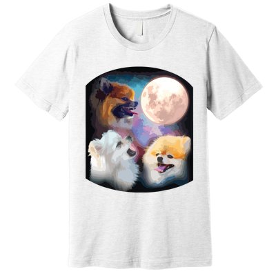 Pomeranian Dog Howling At Moon Premium T-Shirt