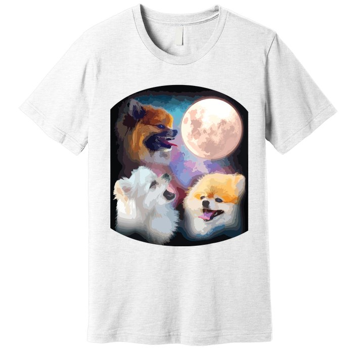 Pomeranian Dog Howling At Moon Premium T-Shirt