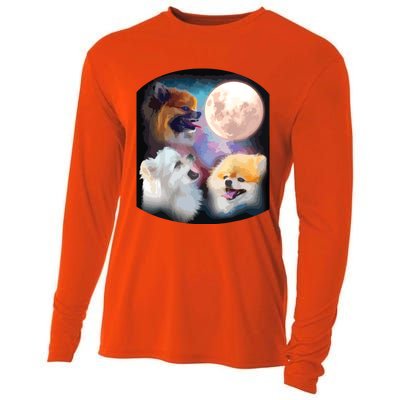 Pomeranian Dog Howling At Moon Cooling Performance Long Sleeve Crew