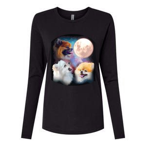 Pomeranian Dog Howling At Moon Womens Cotton Relaxed Long Sleeve T-Shirt