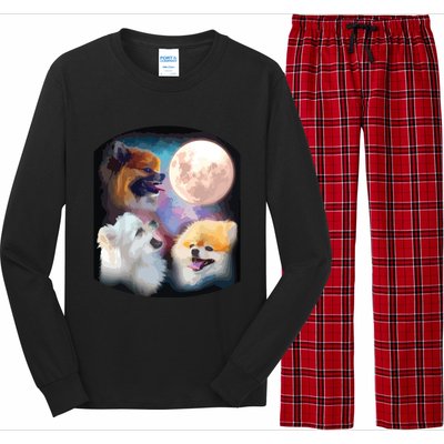 Pomeranian Dog Howling At Moon Long Sleeve Pajama Set