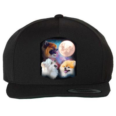 Pomeranian Dog Howling At Moon Wool Snapback Cap