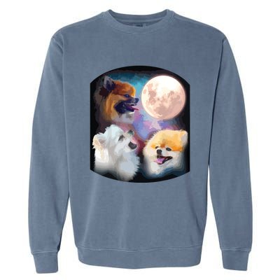 Pomeranian Dog Howling At Moon Garment-Dyed Sweatshirt