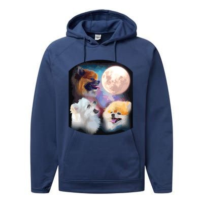 Pomeranian Dog Howling At Moon Performance Fleece Hoodie