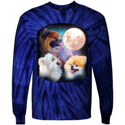 Pomeranian Dog Howling At Moon Tie-Dye Long Sleeve Shirt