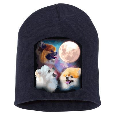 Pomeranian Dog Howling At Moon Short Acrylic Beanie