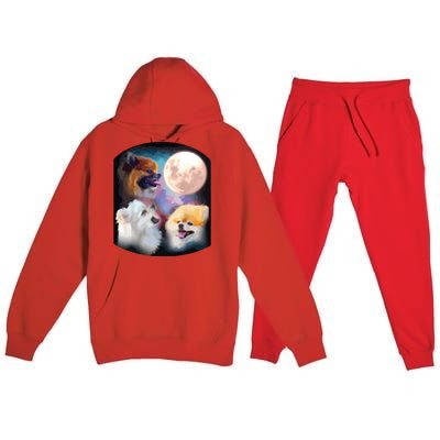 Pomeranian Dog Howling At Moon Premium Hooded Sweatsuit Set