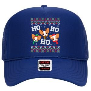 Papillon Dog Ho Ho Ho Merry Christmas Day Dad Mom Ugly Sweat Cool Gift High Crown Mesh Back Trucker Hat