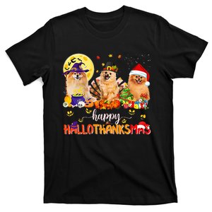 Pomeranian Dog Halloween Thanksgiving Happy Hallothanksmas T-Shirt