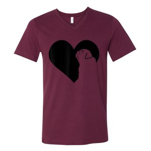 Pug Dog Heart Silhouette Pug V-Neck T-Shirt