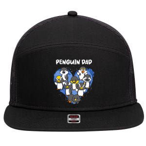 Penguin Dad Heart Shape Daddy Valentine Papa Father's Day Gift 7 Panel Mesh Trucker Snapback Hat