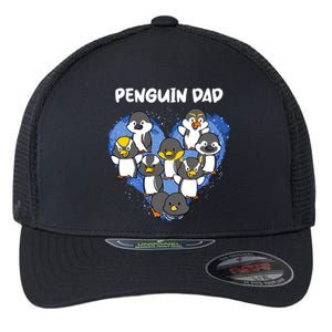 Penguin Dad Heart Shape Daddy Valentine Papa Father's Day Gift Flexfit Unipanel Trucker Cap