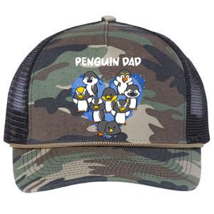 Penguin Dad Heart Shape Daddy Valentine Papa Father's Day Gift Retro Rope Trucker Hat Cap