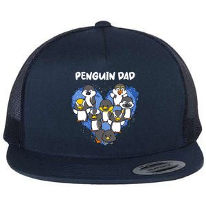 Penguin Dad Heart Shape Daddy Valentine Papa Father's Day Gift Flat Bill Trucker Hat