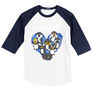 Penguin Dad Heart Shape Daddy Valentine Papa Father's Day Gift Baseball Sleeve Shirt