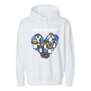 Penguin Dad Heart Shape Daddy Valentine Papa Father's Day Gift Garment-Dyed Fleece Hoodie