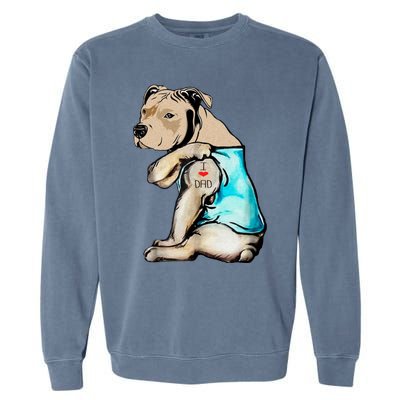 Pitbull Dog I Love Dad Tattoo Funny Family Meaningful Gift Garment-Dyed Sweatshirt