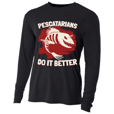 Pescatarians Do It Better Pescatarian Fish Food Gift Cooling Performance Long Sleeve Crew