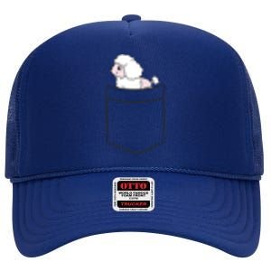 Poodle Dog In Pocket Funny Poodle High Crown Mesh Back Trucker Hat