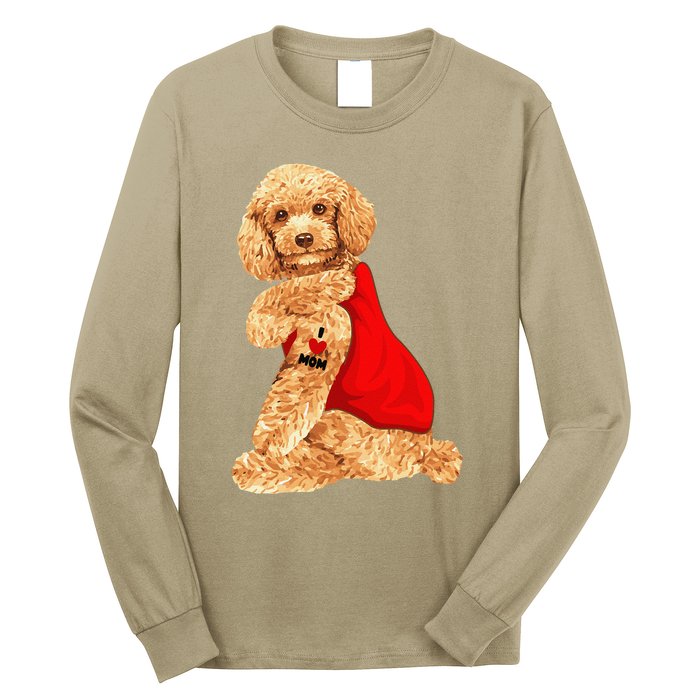 Poodle Dog I Love Mom Tattoo Lover Funny Gift Long Sleeve Shirt