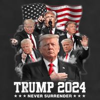 President Donald J Trump 2024 Never Surrender 7 Panel Mesh Trucker Snapback Hat