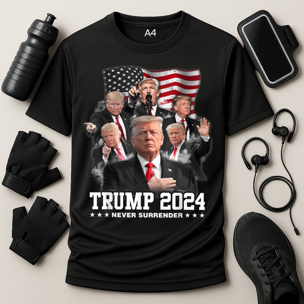 President Donald J Trump 2024 Never Surrender Cooling Performance Crew T-Shirt