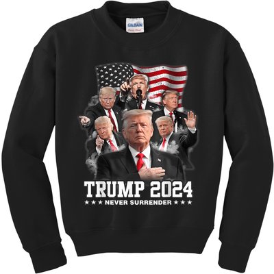 President Donald J Trump 2024 Never Surrender Kids Sweatshirt