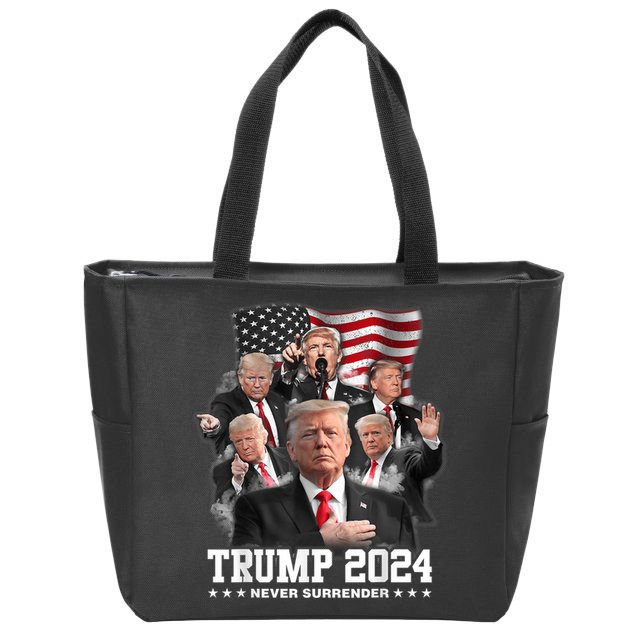 President Donald J Trump 2024 Never Surrender Zip Tote Bag
