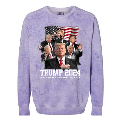 President Donald J Trump 2024 Never Surrender Colorblast Crewneck Sweatshirt