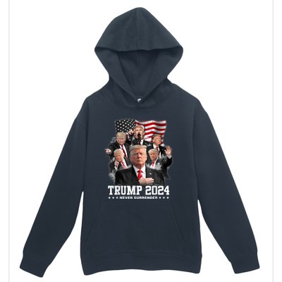 President Donald J Trump 2024 Never Surrender Urban Pullover Hoodie