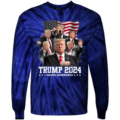 President Donald J Trump 2024 Never Surrender Tie-Dye Long Sleeve Shirt