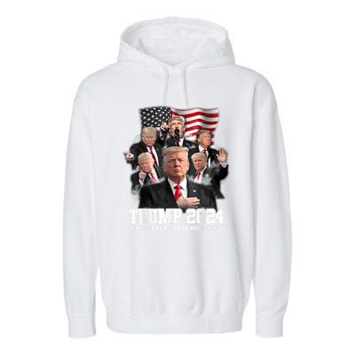 President Donald J Trump 2024 Never Surrender Garment-Dyed Fleece Hoodie