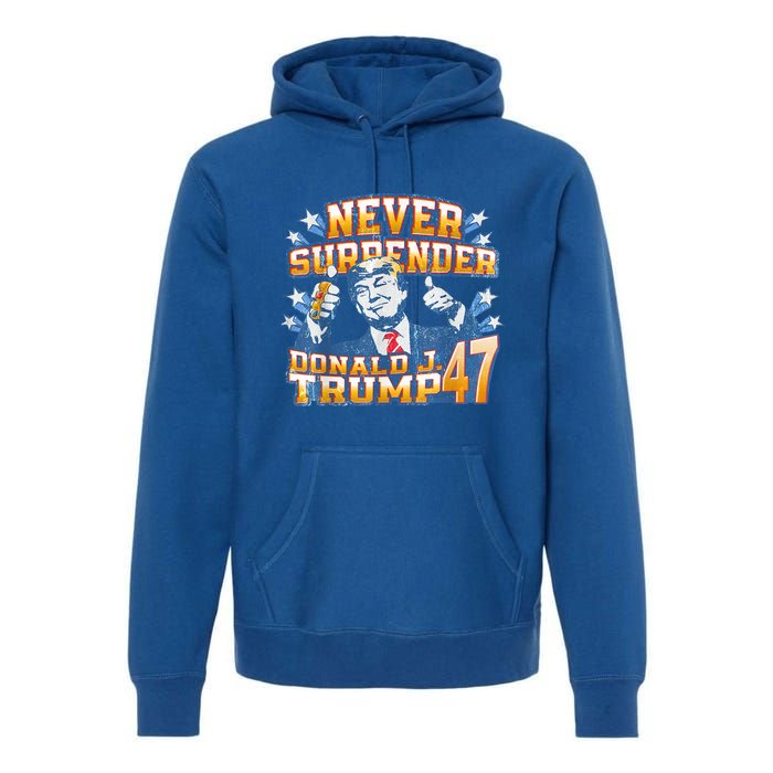 President Donald J Trump 2024 Never Surrender Premium Hoodie