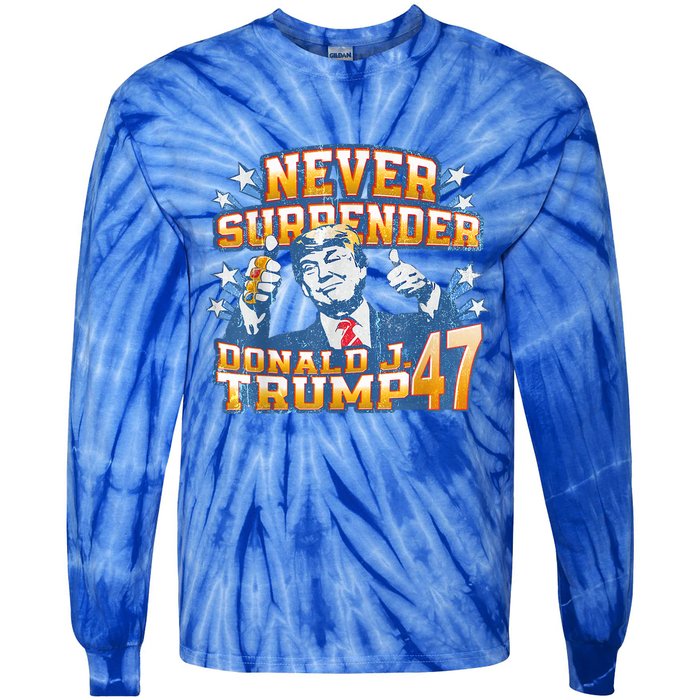 President Donald J Trump 2024 Never Surrender Tie-Dye Long Sleeve Shirt