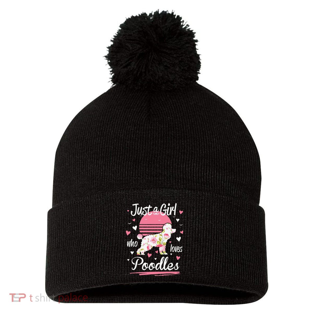 Poodle Design Just A Who Loves Poodles Pom Pom 12in Knit Beanie