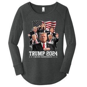 President Donald J Trump 2024 Never Surrender Women's Perfect Tri Tunic Long Sleeve Shirt