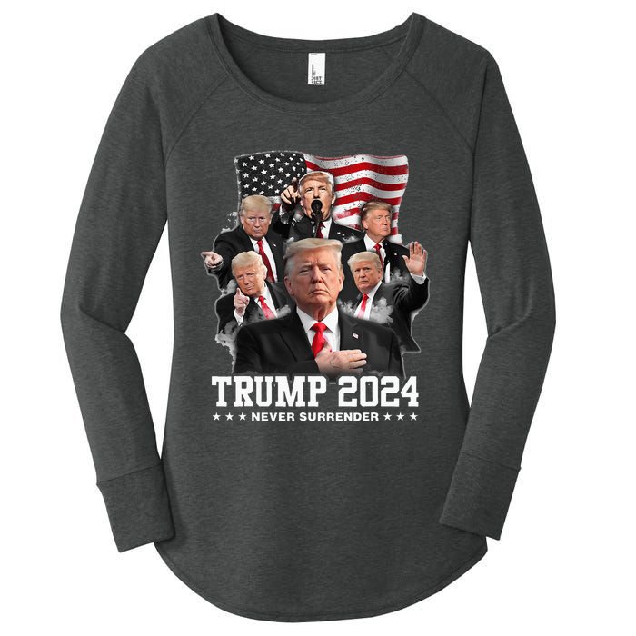 President Donald J Trump 2024 Never Surrender Women's Perfect Tri Tunic Long Sleeve Shirt