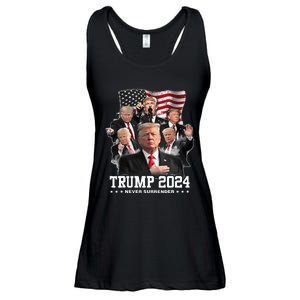 President Donald J Trump 2024 Never Surrender Ladies Essential Flowy Tank