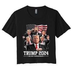 President Donald J Trump 2024 Never Surrender Women's Crop Top Tee