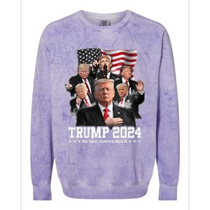 President Donald J Trump 2024 Never Surrender Colorblast Crewneck Sweatshirt