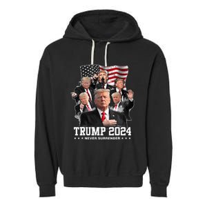 President Donald J Trump 2024 Never Surrender Garment-Dyed Fleece Hoodie