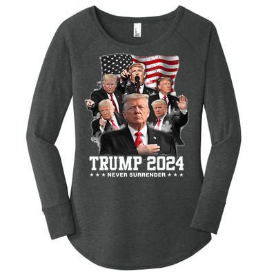 President Donald J Trump 2024 Never Surrender Women's Perfect Tri Tunic Long Sleeve Shirt